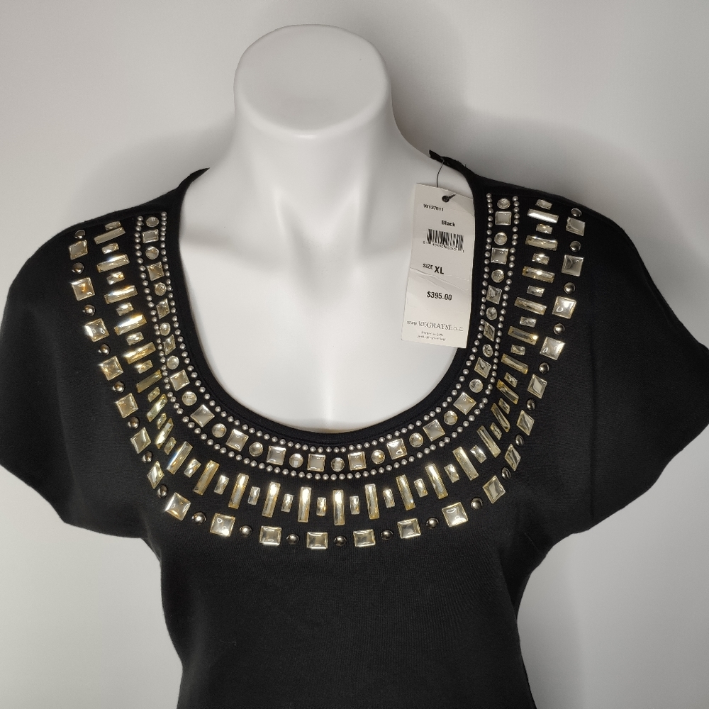 Grayse Black Dress NWT Size XL Embellished Neck - Picture 4 of 10